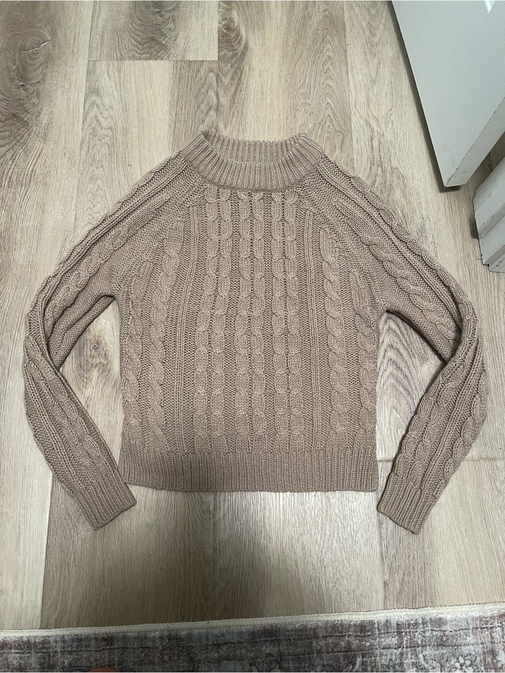 Ambiance Cable Knit Cropped Turtleneck Sweater - Taupe